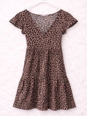 Jessica Simpson Leopard Print Wrap Style Mini Dress Size Small